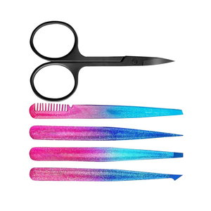 Ensemble de pinces à épiler en acier inoxydable tendance, pointe fine, outils d'épilation multifonctionnels durables, dégradé rose-bleu - Product Image 4