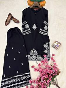 Black Embroidered Cotton Salwar Kameez Set Women Traditional Ethnic Wear <b>Ankle</b>-Length Regular Fit Indian Pakistani Casual Outfit - Product Image 3