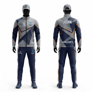 TAISON SPORTS Premium 300g Polyester/Nylon Waterproof Breathable <b>Fleece</b> Winter Sporty Hooded Track Suit Grey Navy <b>Orange</b> Panel - Product Image 1