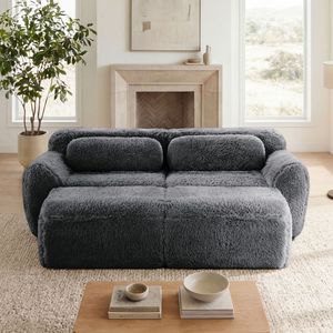 Divano Ottomano in Tessuto Morbido e Peluche, Senza Struttura, con Cuscini Decorativi, Design a Seduta Profonda, Base Antiscivolo, Nessun Montaggio Richiesto, per Soggiorno - Product Image 1