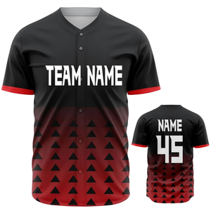Maillot de baseball personnalisé pour homme, noir et rouge, à boutons, motif géométrique, uniforme d'équipe de softball, respirant, chemise de sport athlétique - Product Image 1