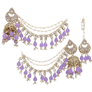 Premium Austrian Stone and <b>Mirror</b> Jhumki <b>with</b> Maangtikka 10575476PU Fashion Jewelry Set - Product Image 2