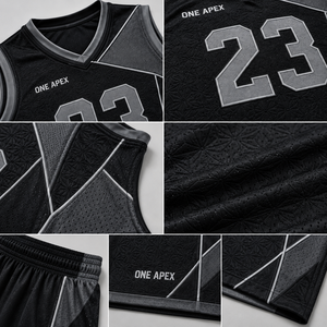 Ensemble Maillot et Short de Basketball Géométrique Noir et Gris Personnalisé pour Hommes – Respirant, Séchage Rapide, Tenue de Sport d'Équipe – Vente en Gros OEM ODM - Product Image 5
