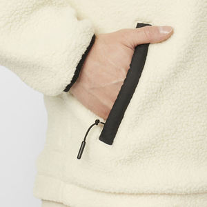 Men's Cream Fleece Pullover 1/4 Zip Sweater With Black Contrast Pocket Autumn Wear - Product Image 4
