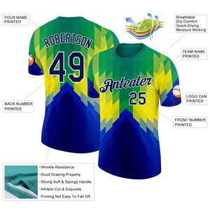 Custom Sublimated Soccer Jersey Green Yellow Blue Geometric Pattern Crew Neck Short Sleeve Moisture Wicking <b>Polyester</b> <b>Shirt</b> - Product Image 2