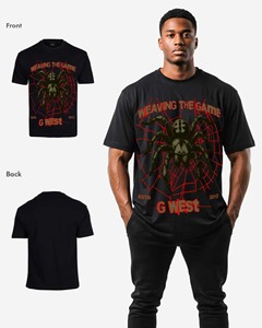 T-shirt tricoté pour homme style américain, logo personnalisé, 100% coton, coupe classique, délavé à l'acide, grammage lourd, motif araignée, lettres vintage - Product Image 4