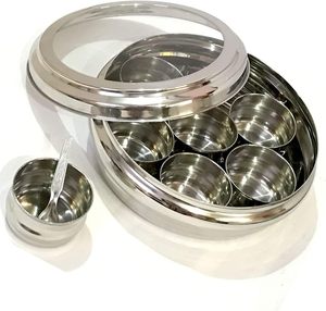 Top Selling 7 <b>Tins</b> Stainless Steel Indian <b>Spice</b> Boxes Masala Dabba Condiment Containers Wholesale Price Metal Design - Product Image 3