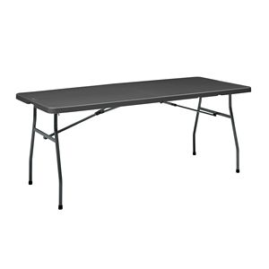 6 Foot Black Fold-in-Half <b>Plastic</b> <b>Table</b> Indoor Outdoor Scratch Stain and UV Damage Resistant with Built-In Carry Handle - Product Image 4