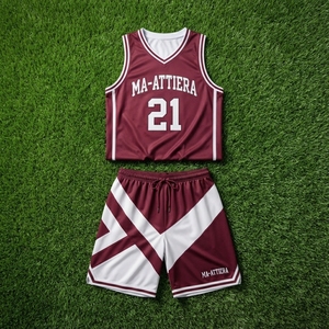 Ensemble short et maillot de basket personnalisé bordeaux et blanc, uniforme d'équipe graphique, vêtements de sport par sublimation, maille respirante, OEM ODM - Product Image 6