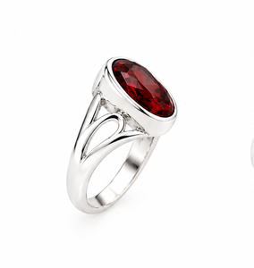 Anillo de Plata con Granate Rojo, Anillo con Gema de Granate Ovalada, Anillo de Plata de Ley, Anillo con Piedra Roja, Joyería Hecha a Mano - Product Image 2