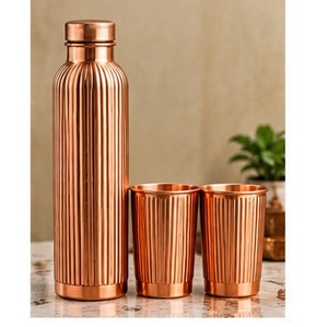 Juego de Botella de Agua de Cobre Hecha a Mano con 2 Tazas, Diseño en Espiral Trenzado, Botella con Tapa, Recipiente Portátil para Bebidas - Product Image 2