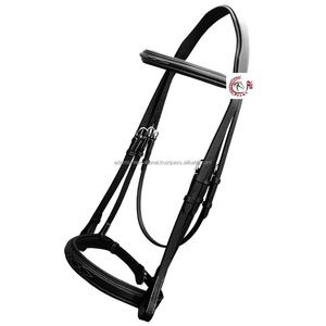 Brida inglesa acolchada de alta calidad para caballos Cuero negro con acento azul - Product Image 2