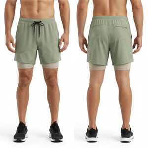 Custom Logo Design Whole Sale Solid Plain Blank 2 in 1 Compression Gym Shorts <b>Athletic</b> Training Fitness Sports OEM ODM Shorts - Product Image 2