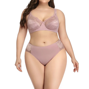Conjunto de sujetador y braga estilo francés con encaje floral sexy, bordado, transpirable, ecológico, teñido liso, sin costuras, con aros y copa completa, efecto push-up. - Product Image 1