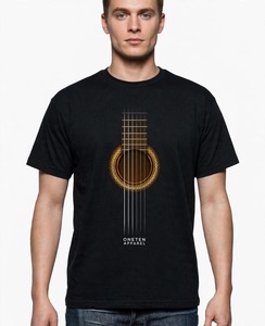 ONETEN APPAREL T-shirt noir à manches courtes et col rond pour homme avec imprimé trou de son de guitare - Product Image 1