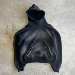 Sudadera con Capucha 100% Algodón para Hombre, con Logotipo Personalizado, Estilo Urbano, Gruesa, Vintage, Oversize, con Pedrería y Cuello con Capucha - Product Image 1