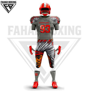 Conjuntos de camiseta y pantalones personalizados al por mayor para entrenamiento, partidos, uniformes de equipos, tallas grandes, poliéster, camisetas y tops de fútbol americano - Product Image 2