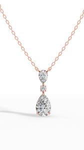 Tear Drop Three Stone Luxury <b>Necklace</b> Pear Cut Lab Grown Diamond 925 silver Colorless VVS Timeless Wedding Anniversary Party - Product Image 4