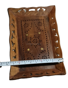 ถาดเสิร์ฟอาหารเช้าแบบทันสมัยด้ามจับทำจากไม้แกะสลักทำจากโลหะพิมพ์ลายได้ตามต้องการตกแต่งด้วยสำเนียงธรรมชาติ - Product Image 6