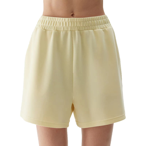 Shorts de punto de color liso para mujer, cintura media, con bolsillos, cierre con cordón, ajuste holgado informal, transpirables, para hacer ejercicio - Product Image 1