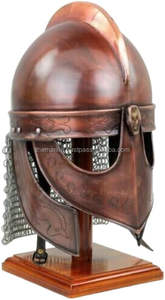 Casque d'armure de loup Viking médiéval fabriqué à la main finition en cuivre Antique avec chaîne mail et support chevalier en métal portable pour adulte - Product Image 3