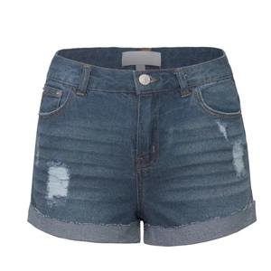 Shorts de mezclilla de algodón para mujer, con bolsillos rotos, casuales, de mezclilla, a la moda para el verano, estilo streetwear. - Product Image 1