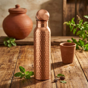 Elegante Botella de Agua de Cobre Puro Martillado, Beneficios Ayurvédicos para la Salud, Recipiente Ayurvédico a Prueba de Fugas, Frasco de Cobre Reutilizable - Product Image 4