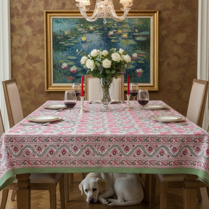 Mantel Kamal Gulabi para Mesa de 10 Plazas, 180x270cm, Hecho a Mano con Estampado de Bloques, 100% Algodón Premium, Decoración para Mesa de Comedor, Regalo para el Hogar - Product Image 2