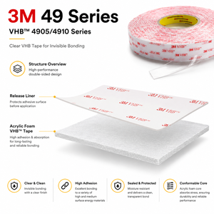 Cinta Adhesiva de Doble Cara 3M Serie 49, Cinta de Espuma Acrílica Automotriz Resistente al Agua y a Altas Temperaturas con Durabilidad a Largo Plazo - Product Image 3