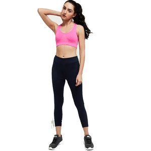 Ensemble de yoga 2 pièces pour femme : Crop top rose et leggings noirs taille haute sans couture, respirant, en Spandex et Polyester, tenue d'entraînement 2026 - Product Image 1