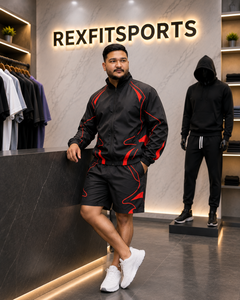 REXFIT SPORTS 2026 Ensemble de survêtement personnalisé pour homme en nylon rouge et noir de qualité supérieure, veste coupe-vent et short, vêtements de sport, survêtement en nylon - Product Image 6