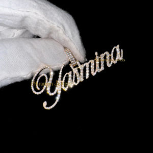 Collar con Colgante de Letra Inicial Personalizada en Cursiva, Chapado en Oro sobre Plata 925, con Diamantes de Moissanita, Estilo Hip Hop Moderno, Regalo - Product Image 5