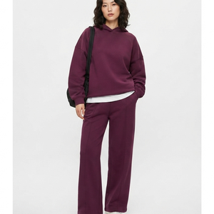 Ensemble de survêtement décontracté d'hiver pour femme, coupe oversize, avec broderie en dentelle unie, pantalon large et haut à capuche en coton, 2 pièces - Product Image 4
