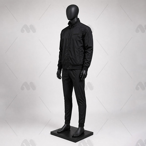 Men's Black Tracksuit Full Sleeve Stand Collar Solid Color Casual Autumn Wear Regular Fit Zipper Closure Midweight Polyester - Product Image 3