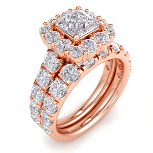 Nouvelle bague en or rose 14 carats pour femmes élégantes, coupe princesse, 4,00 carats, clarté VS2, couleur F, ensemble de mariage, diamant de laboratoire certifié IGI - Product Image 3