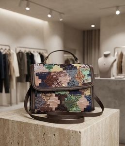 Sac fourre-tout jacquard pour femme, imprimé géométrique, avec rabat, sac à bandoulière grande capacité, idéal pour l'automne et l'usage quotidien - Product Image 4