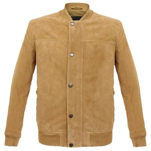Men's Latest Fashion Buckskin Beige Goat <b>Suede</b> Leather Bomber <b>Jacket</b> - Product Image 1