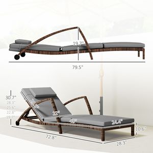 Set di 2 Chaise Longue da Esterno Grigie in Vimini con Schienale Regolabile, Ruote, Cuscini, Braccioli, Materiale PE e Telaio in Alluminio - Product Image 3