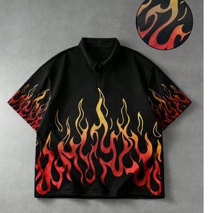 Custom <b>Flame</b> Print Oversized Polo <b>Shirt</b> Men Streetwear Short Sleeve Casual Summer Golf <b>Shirt</b> Unisex OEM Wholesale - Product Image 1