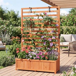 Orange Glazed Fir Wood Raised Garden Bed Trellis 91.44 X 35.56 X 149.86 cm <b>Planter</b> <b>Box</b> Drainage Liner 88 Lbs Capacity 88 Lbs - Product Image 2