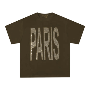 Camiseta de algodón extragrande cómoda con transferencia de calor y pedrería, de media manga, para estampar, estilo streetwear de verano, corte holgado y brillante. - Product Image 2