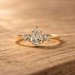 Pear Lab Grown Diamond Engagement Ring with Round Side Stones <b>Three</b> Stone Trilogy Platinum Bridal Jewelry Gift for Her - Product Image 2
