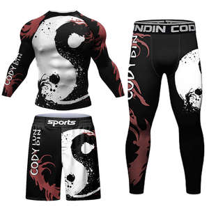 Ensemble de compression Rash Guard pour hommes, manches longues et courtes, imprimé graphique Yin Yang, avec shorts et leggings assortis, équipement de sport et de gym - Product Image 3