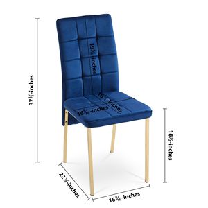 Juego de 4 Sillas de Comedor Nórdicas Modernas, Respaldo Alto de Terciopelo Azul Oscuro con Patas Doradas - Product Image 4