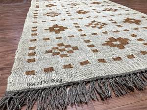 Tapis Kilim Floral Fait Main en Mélange Laine Coton, Rectangulaire, Poil Moyen, Dos en Jute, pour Salon, Lavable en Machine et à la Main - Product Image 4