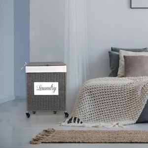Cesto Portabiancheria con Coperchio e Fodera in Carta Intrecciata, Cesto Portaoggetti per Bagno e Camera da Letto - Product Image 5