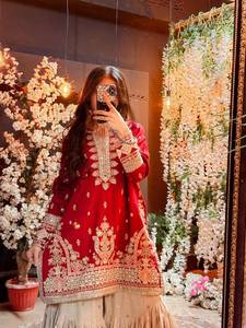 Heavy Embroidery <b>Kurta</b> Sharara Dupatta Set <b>Women</b> Traditional Indian Pakistani Suit Wedding Party Wear - Product Image 3