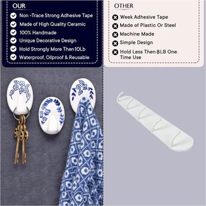 Bulk <b>Self</b> <b>Adhesive</b> Floral Wall <b>Hooks</b> Ceramic Wall Hanging Utility Stick On Hangers Waterproof Home Bathroom Kitchen Organizer - Product Image 3