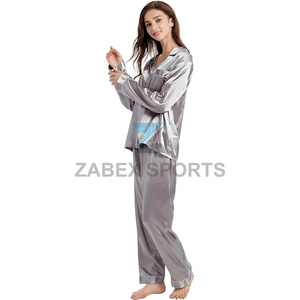 Ensemble de pyjama en satin polyester/coton pour femmes, logo personnalisé, léger, respirant, fermeture à cordon, vêtements de nuit d'été, OEM - Product Image 4