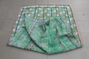 Hand Block Print Kantha <b>Quilt</b> Reversible Hand-Stitched Cotton <b>Throw</b> Floral Print Cotton Bedspread - Product Image 2